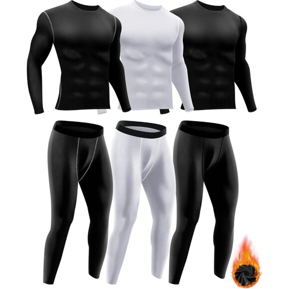 3 Set Winter Thermal Underwear for Men Cold Weather Fleece Lined Top Bottom for